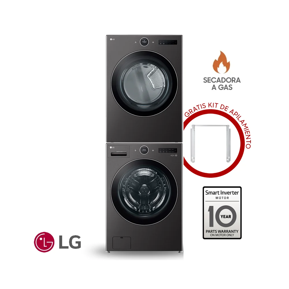Combo Lavadora + Secadora de Gas LG 23 Kgs – 51 Lbs Inverter