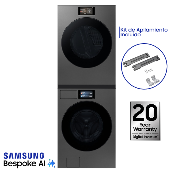 Combo Samsung Bespoke Lavadora + Secadora Eléctrica 26kg Acero Negro