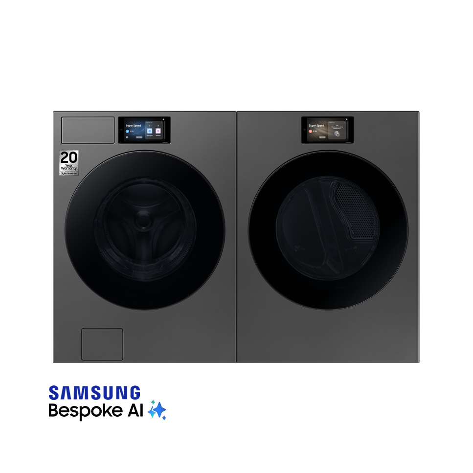 Combo Samsung Bespoke Lavadora + Secadora Eléctrica 26kg Acero Negro