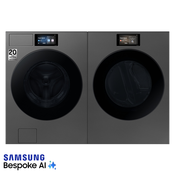 Combo Samsung Bespoke Lavadora + Secadora Eléctrica 26kg Acero Negro